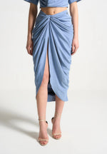 Asymmetric Drape Midaxi Skirt - Blue