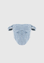 Bonnie - Boucle Denim Bardot Corset Top - Mid Blue