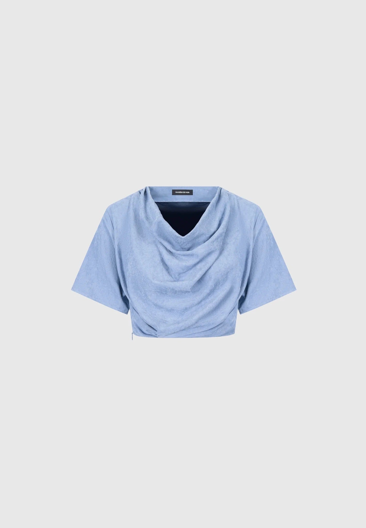 Cowl Neck Drape T-Shirt - Blue