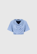 Cowl Neck Drape T-Shirt - Blue