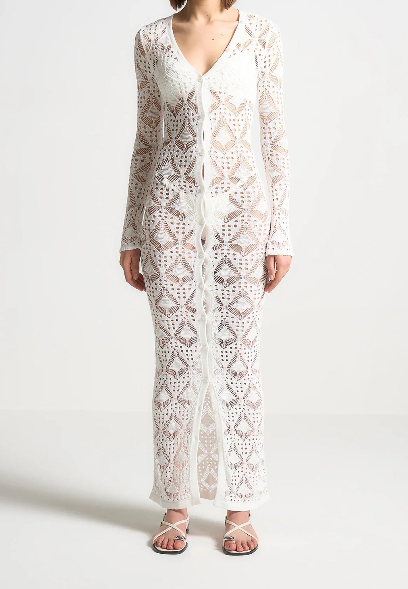 Knit Longline Cover Up Cardigan - Off White