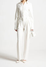 Julie - Pinstripe Twin Pleat Tailored Pants - White