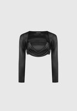 Satin Drape Bandeau Bolero Top - Black