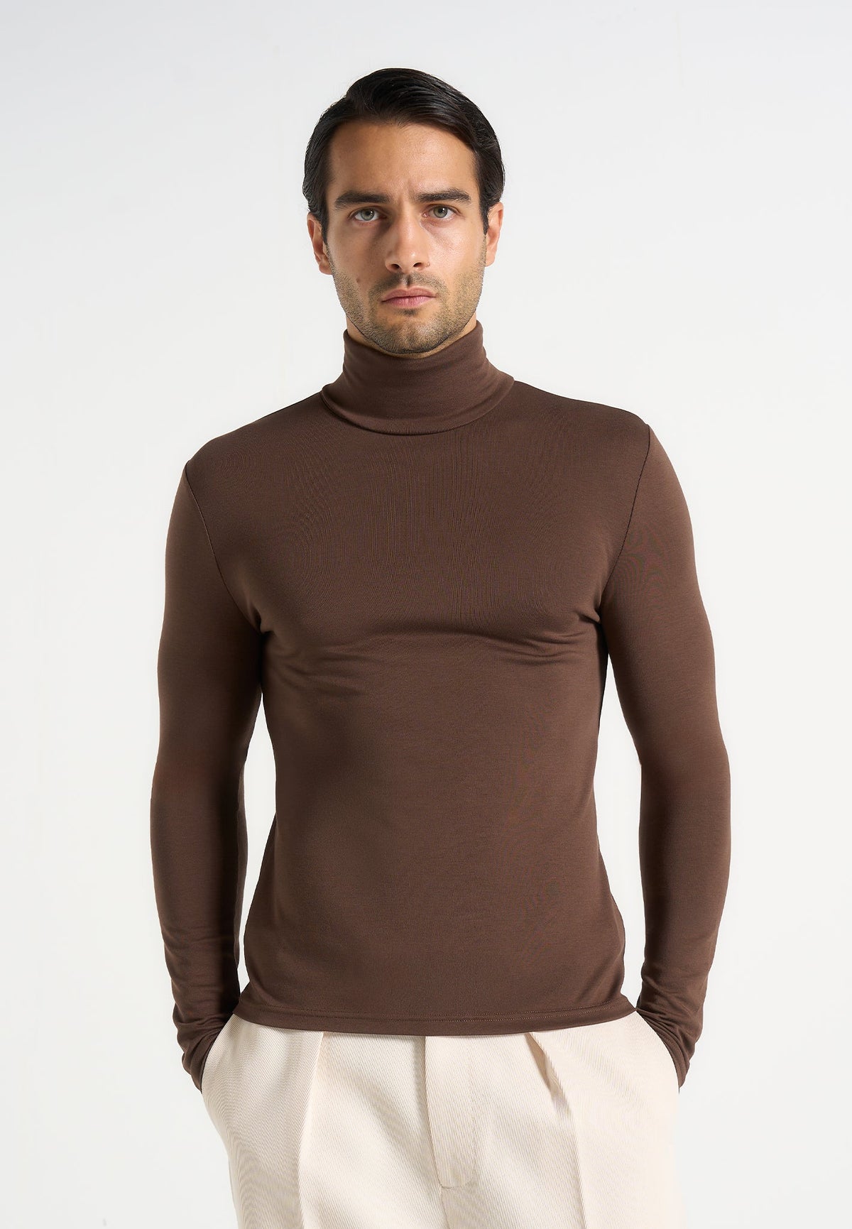 TS006 - Long Sleeve Roll Neck Top - Brown