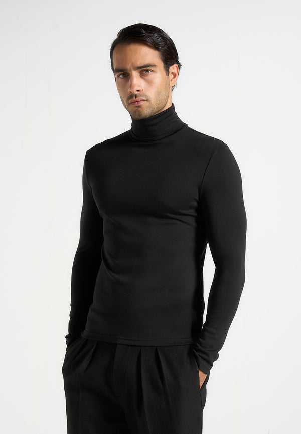 Blaise - Long Sleeve Roll Neck Top - Black