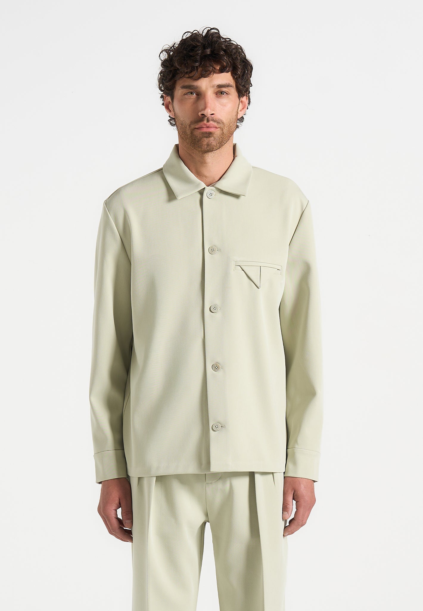 Leo - Hatched Tailored Overshirt - Sage