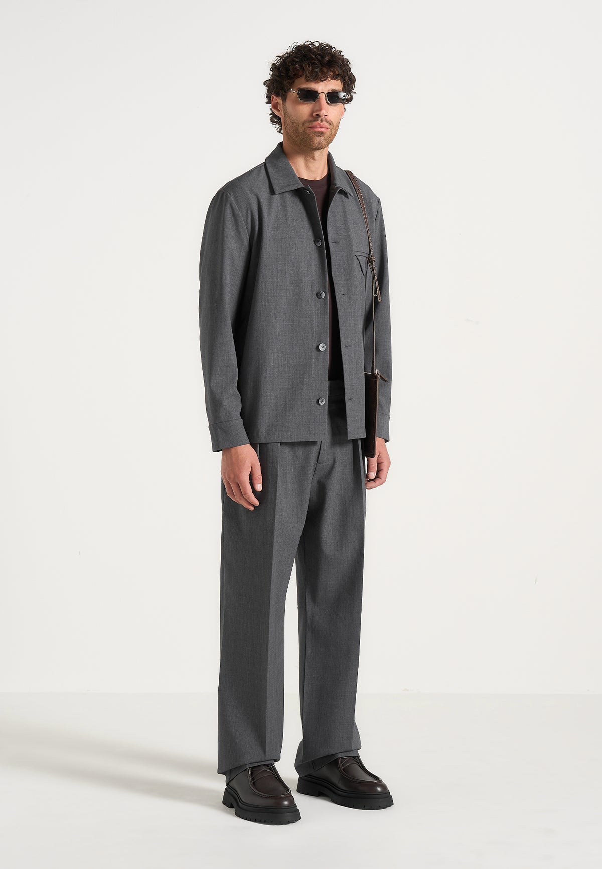 Leo - Hatched Tailored Wool-Blend Overshirt - Grey