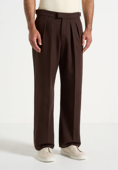 P⁠ierre - Relaxed Fit Pleated Tailored Trousers - Brown