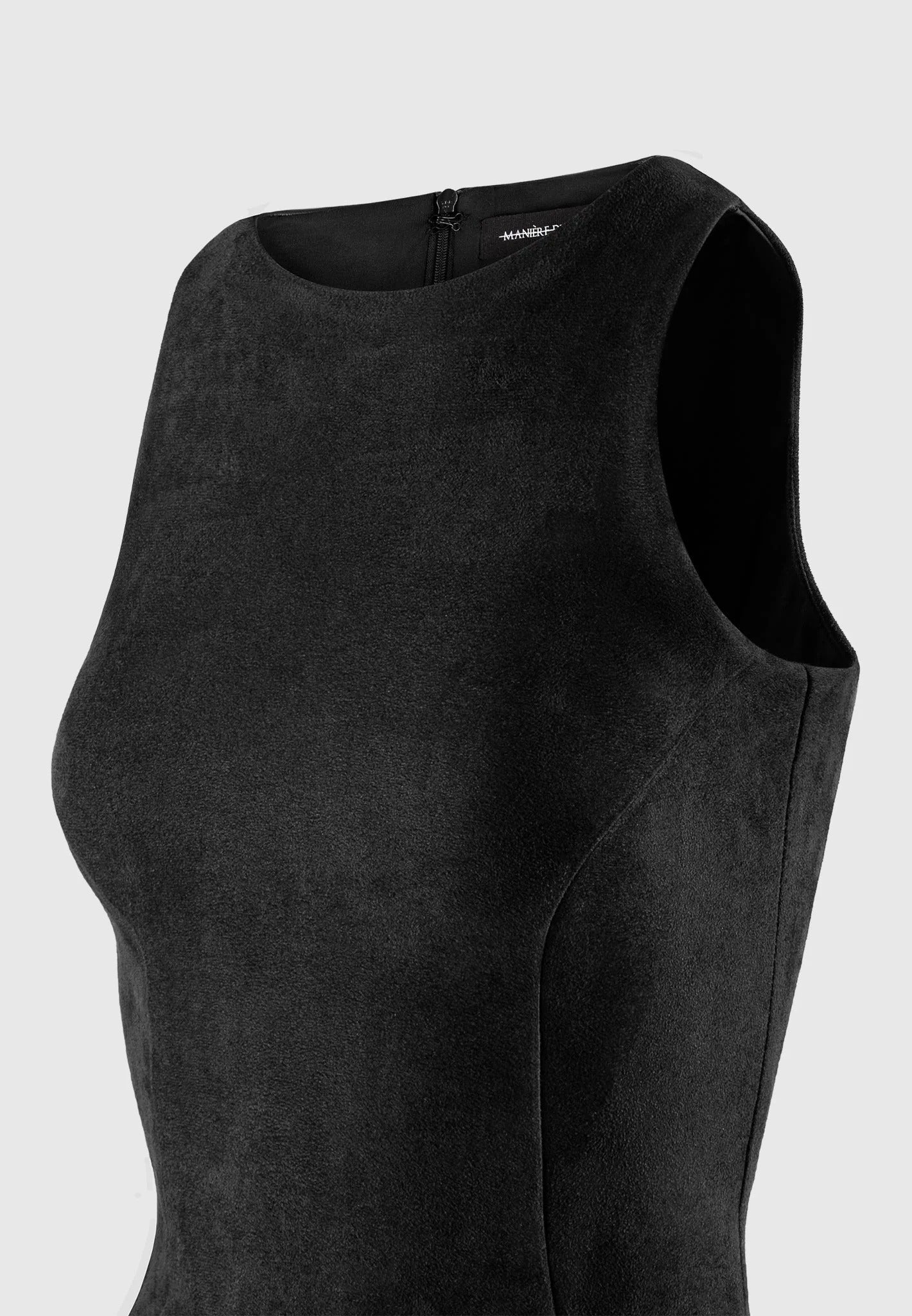 Adele - Suede Racer Neck Bodysuit - Black
