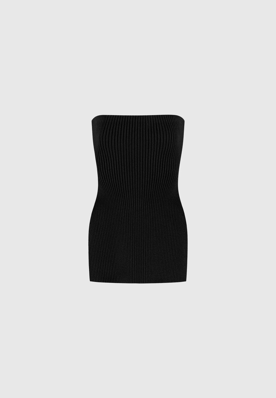 Rib Knit Longline Bandeau Top - Black