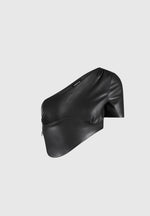 Curved Hem Leather Crop Top - Black