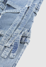 Talia - Denim Strap Cargo Jeans - Mid Blue