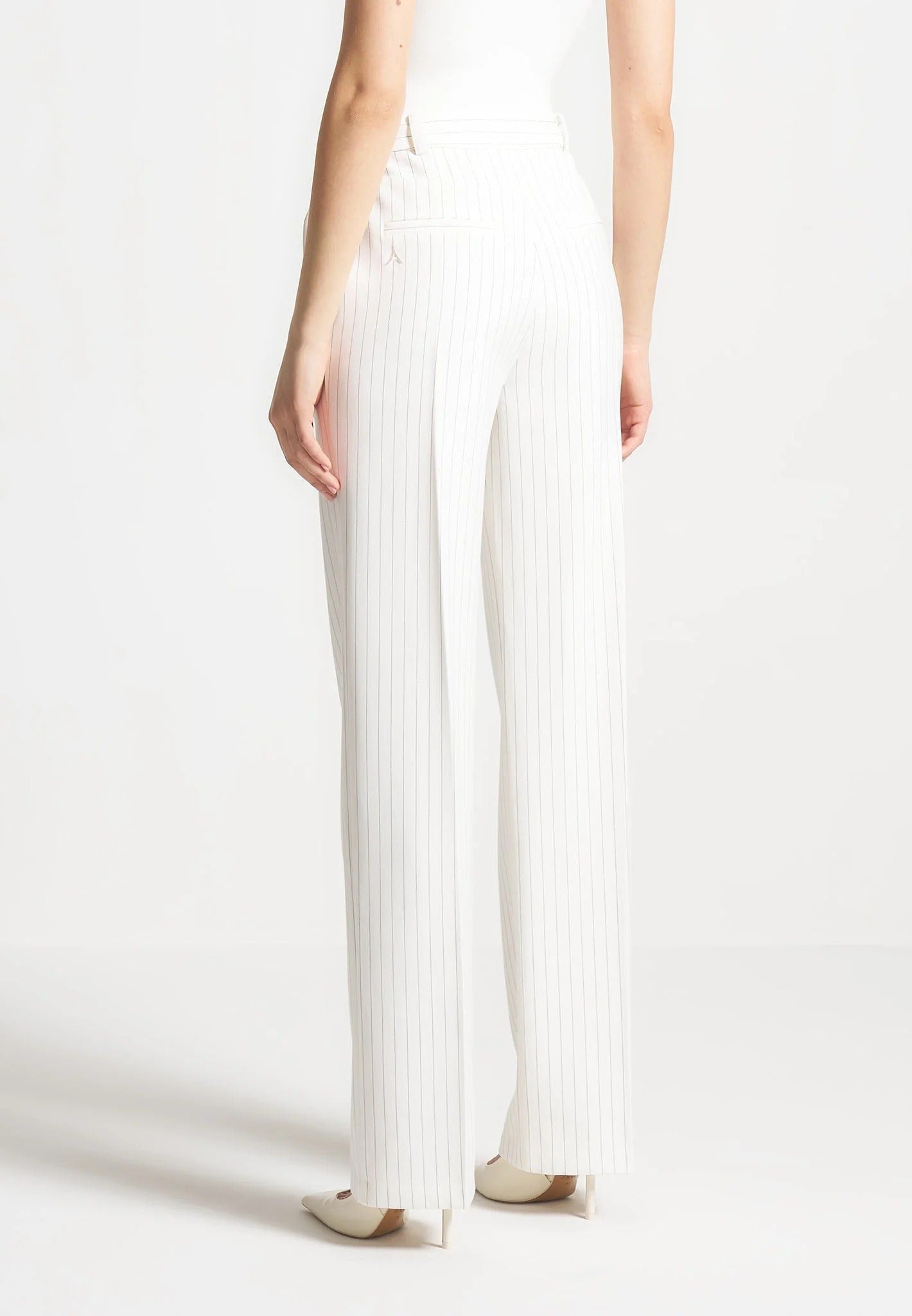 Julie - Pinstripe Twin Pleat Tailored Pants - White