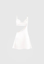 Satin Bralette Fluted Mini Dress - Pearl