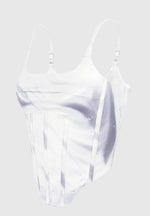 Satin Renaissance Body Print Corset Top - Off White