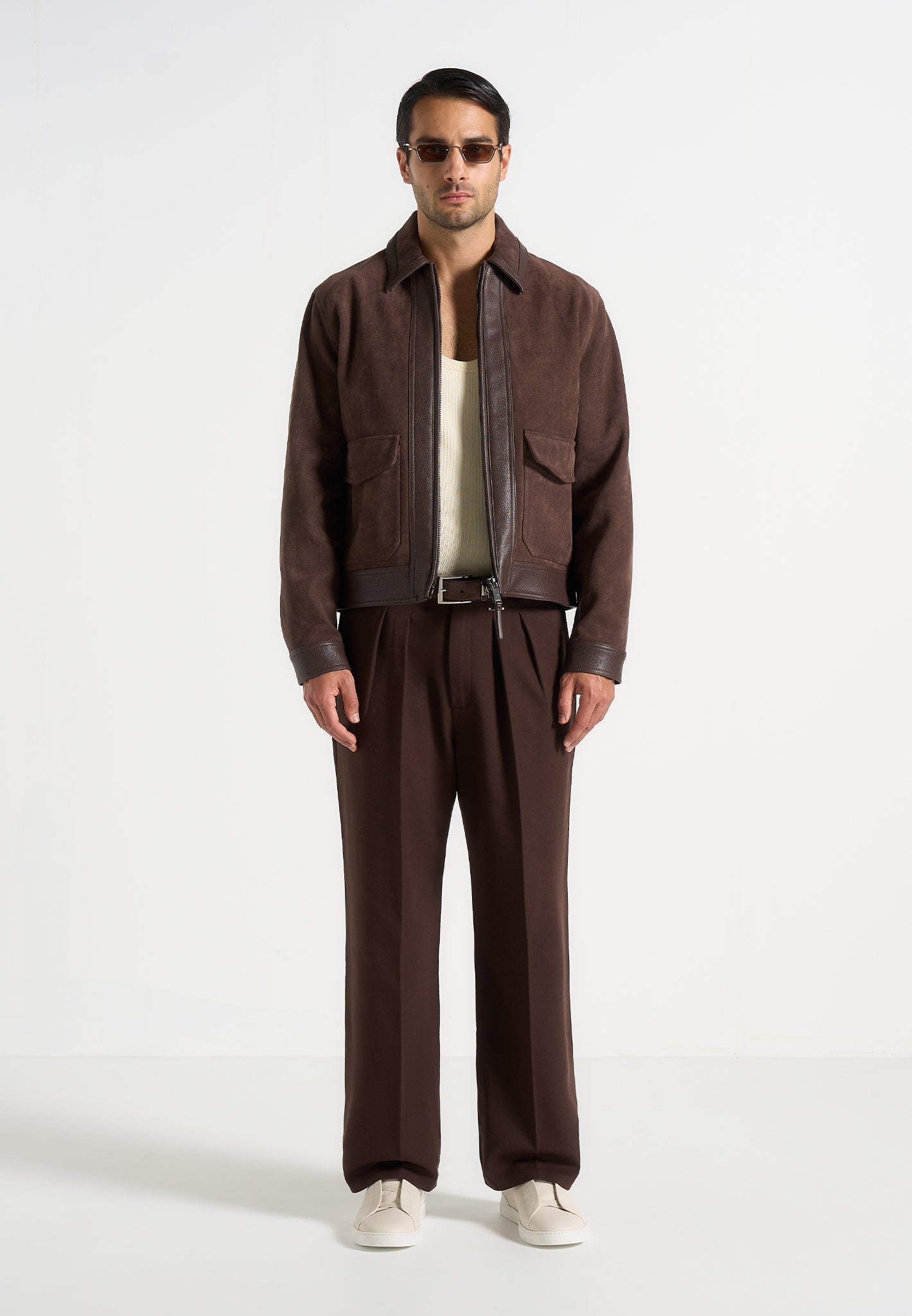 P⁠ierre - Relaxed Fit Pleated Tailored Trousers - Brown