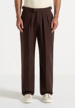 P⁠ierre - Relaxed Fit Pleated Tailored Trousers - Brown