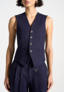 Christine - Gabardine Cinch Waistcoat - Indigo