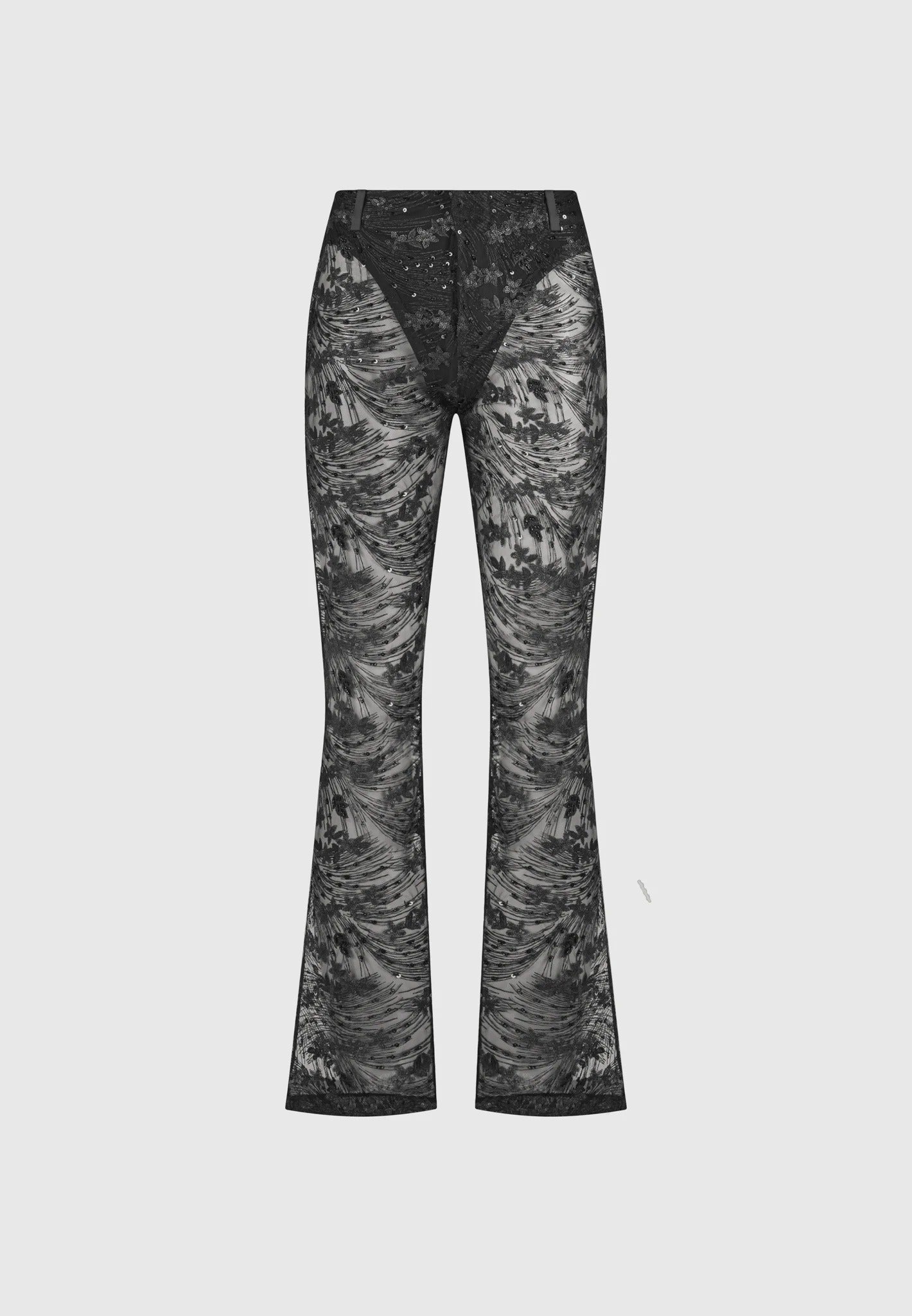 Embellished Lace Fit and Flare Pants - Black