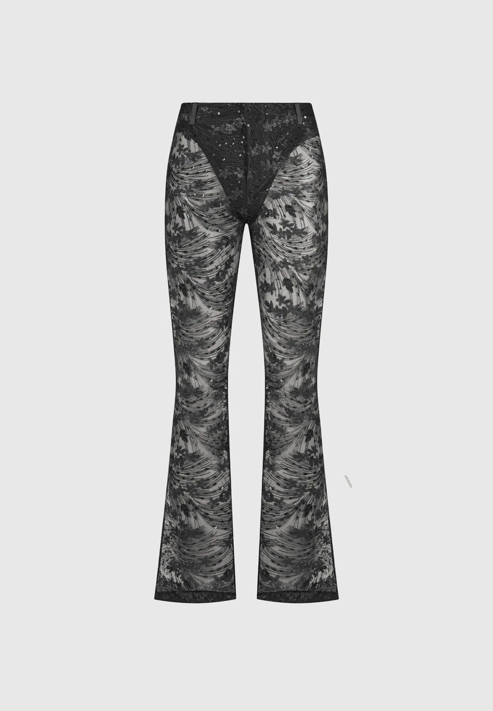 Embellished Lace Fit and Flare Pants - Black