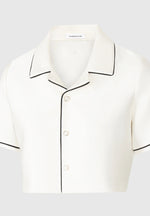 Satin Cropped Shirt with Piping - Cream