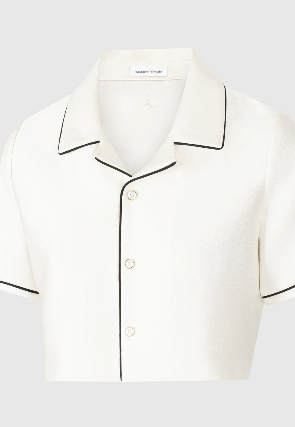 Satin Cropped Shirt with Piping - Cream