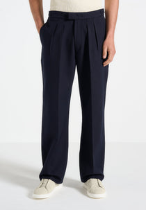 P⁠ierre - Relaxed Fit Pleated Tailored Trousers - Dark Navy