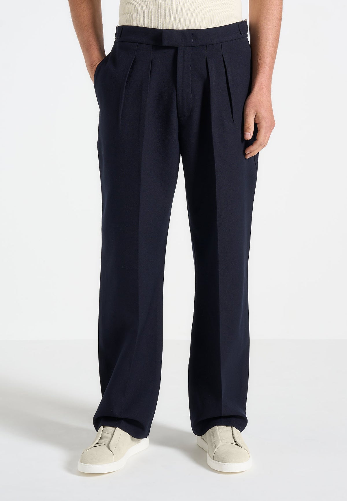P⁠ierre - Relaxed Fit Pleated Tailored Trousers - Dark Navy