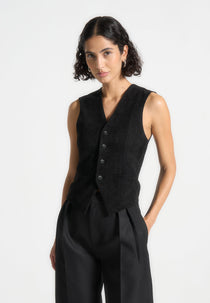 Christine - Suede Cinch Waistcoat - Black