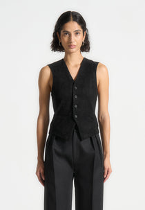 Christine - Suede Cinch Waistcoat - Black