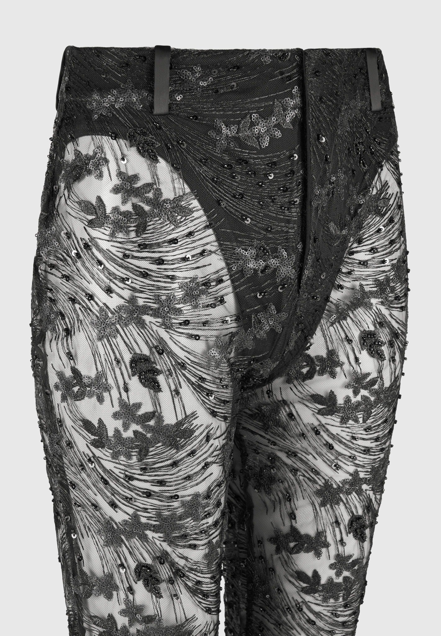 Embellished Lace Fit and Flare Pants - Black
