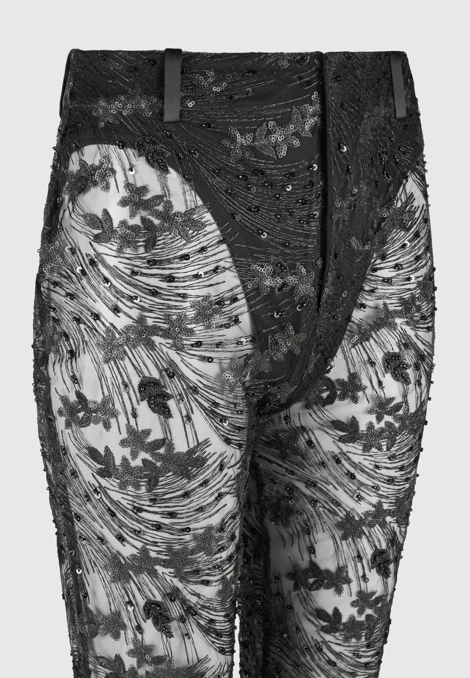 Embellished Lace Fit and Flare Pants - Black