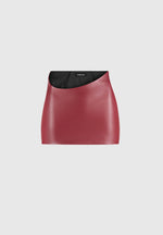 Curved Waist Leather Mini Skirt - Wine Red