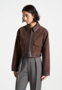 Denise - Suede & Pebbled Leather Jacket - Brown