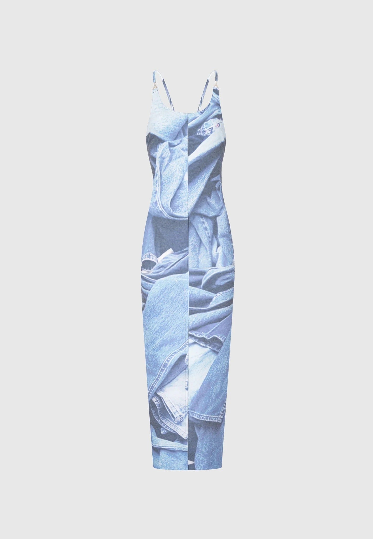 maniere de voir denim dress Denim Racer Neck Rib Cargo Dress - Mid Blue/White