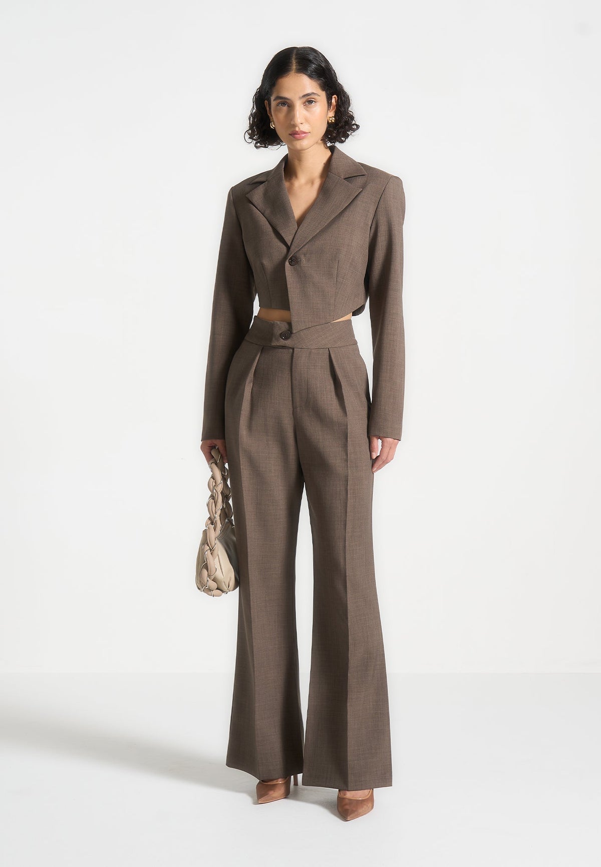 Elsa - High Waisted Tailored Pants - Dark Taupe