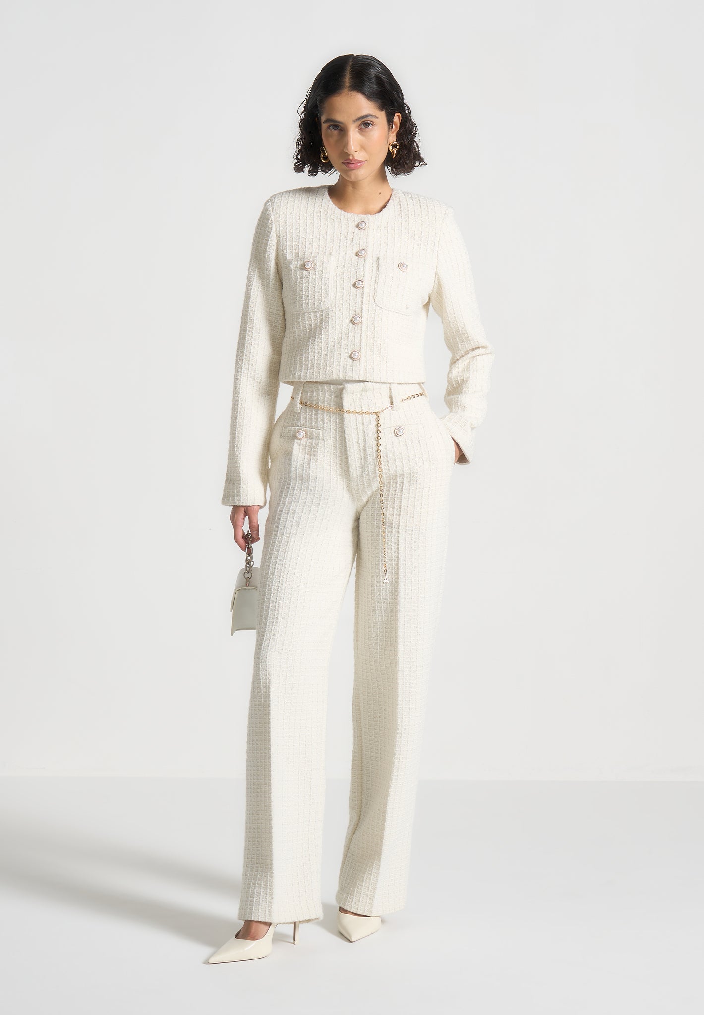 Veste sans col tweed femme - COM Veste sans col tweed femme - COM