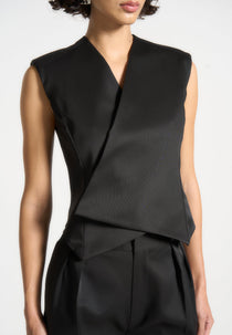 Laurence - Sateen Wrap Waistcoat - Black