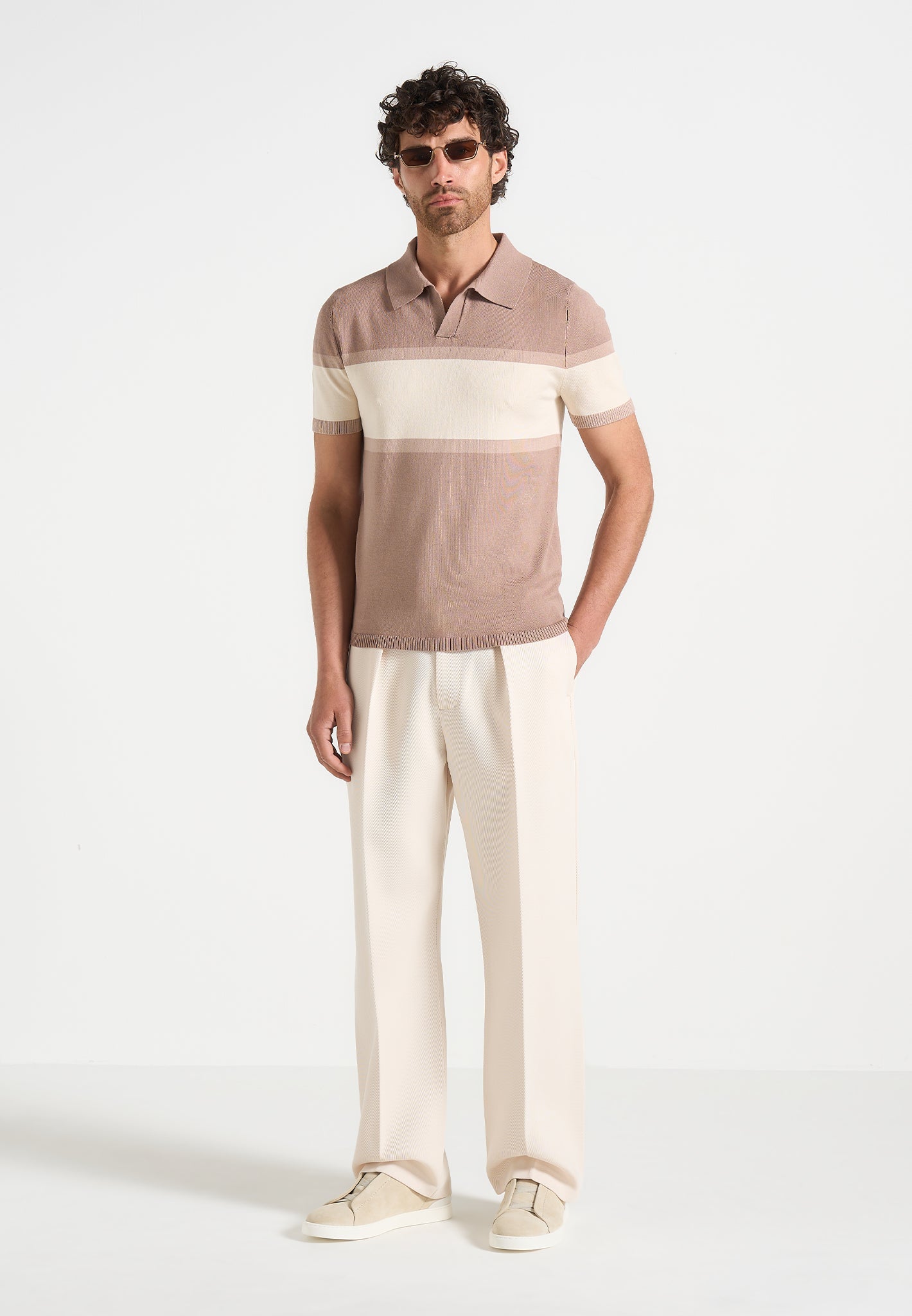 Enzo - Colour Block Polo Top - Taupe 