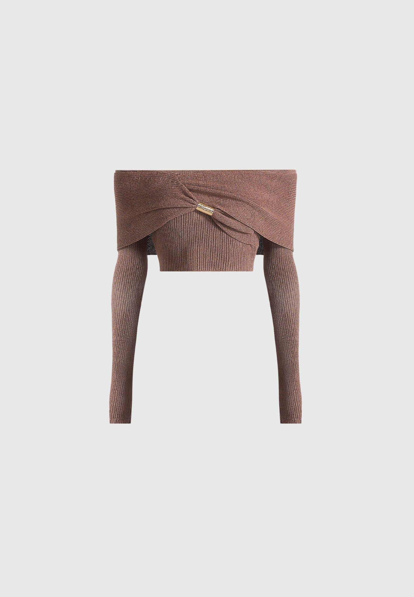 Shana - Asymmetric Bardot Top With Hardware Detail - Taupe