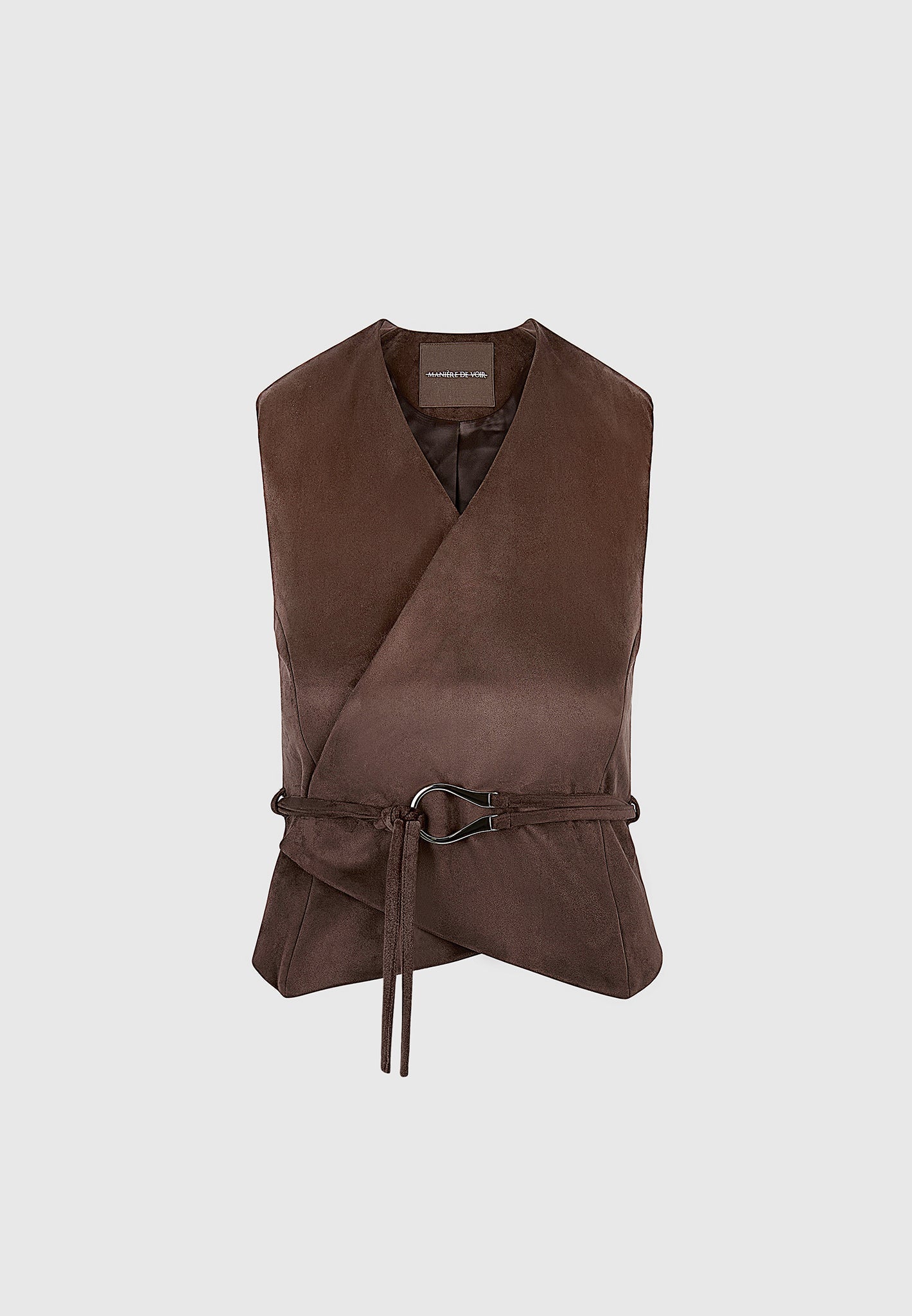 Jeanne - Suede Wrap Waistcoat with Belt - Brown