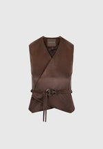 Jeanne - Suede Wrap Waistcoat with Belt - Brown