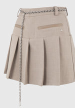 Elise - Tailored Pleated Skort with Belt - Taupe