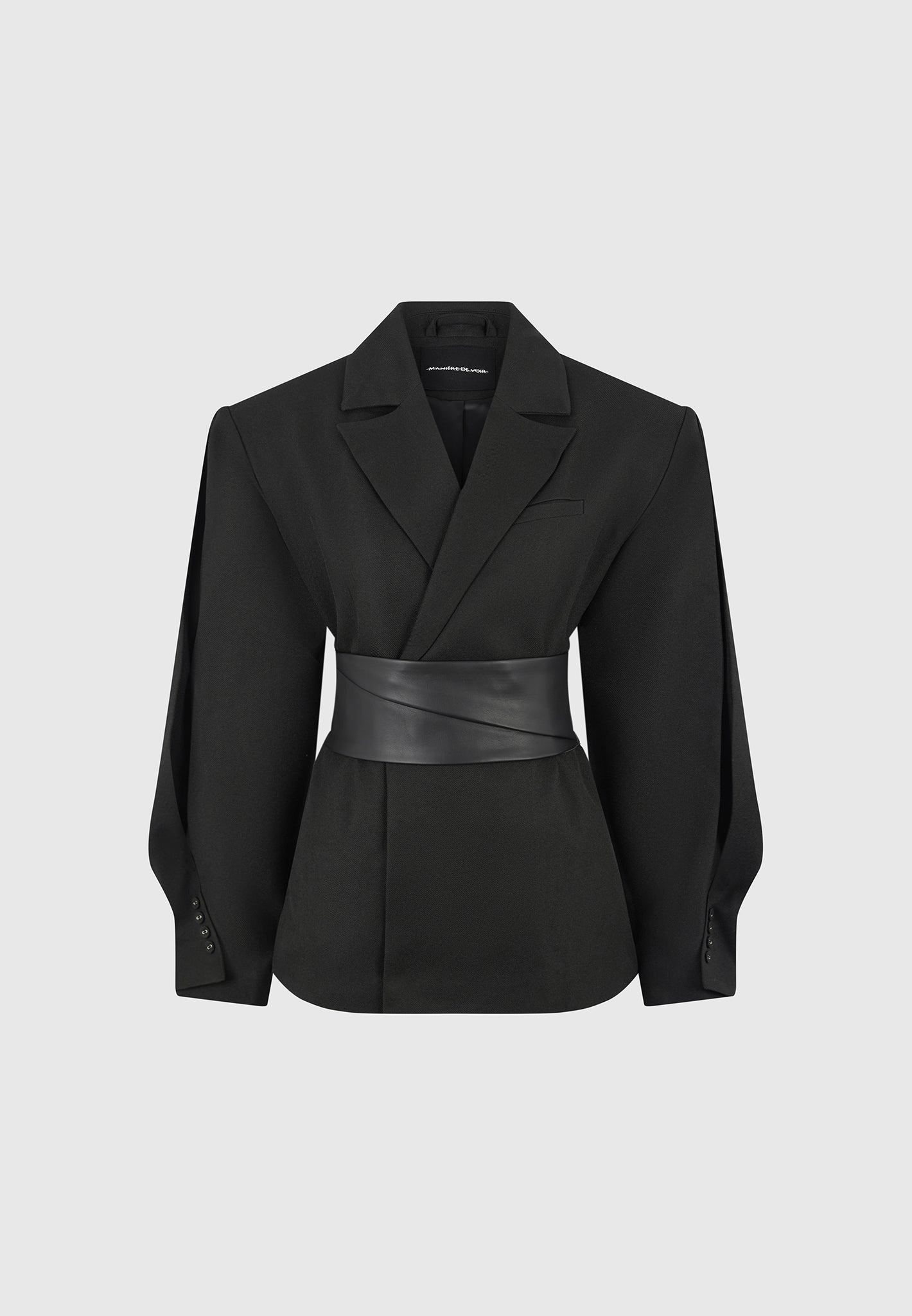 marie-wool-twist-sleeve-blazer-with-belt-black