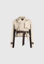 Lelia - Cropped Gabardine Trench Coat With Belt - Beige/Brown