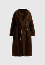 Bria - Oversized Fur Coat With Leather Belt - Brown