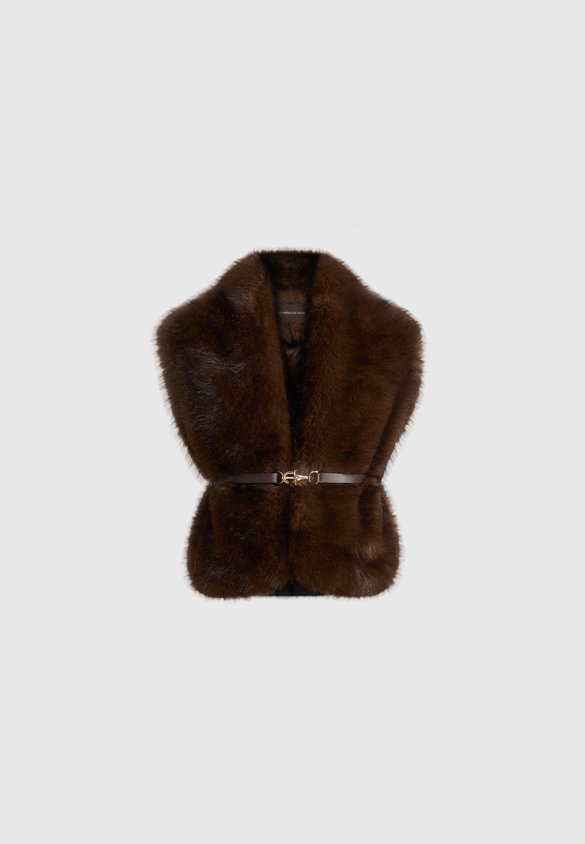 Lira - Fur Gilet With Belt - Dark Brown