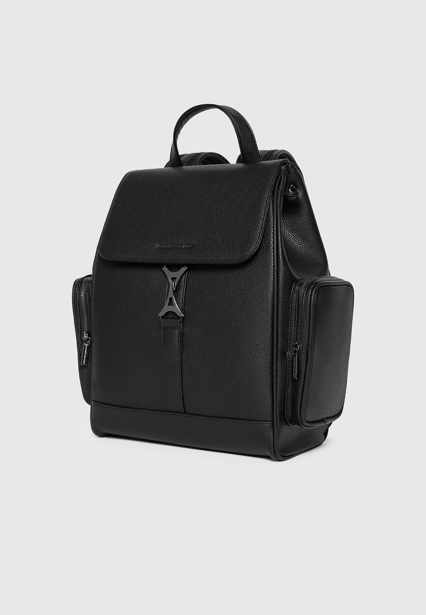 Maloé - Pebbled Leather Eiffel Clasp Backpack - Black 