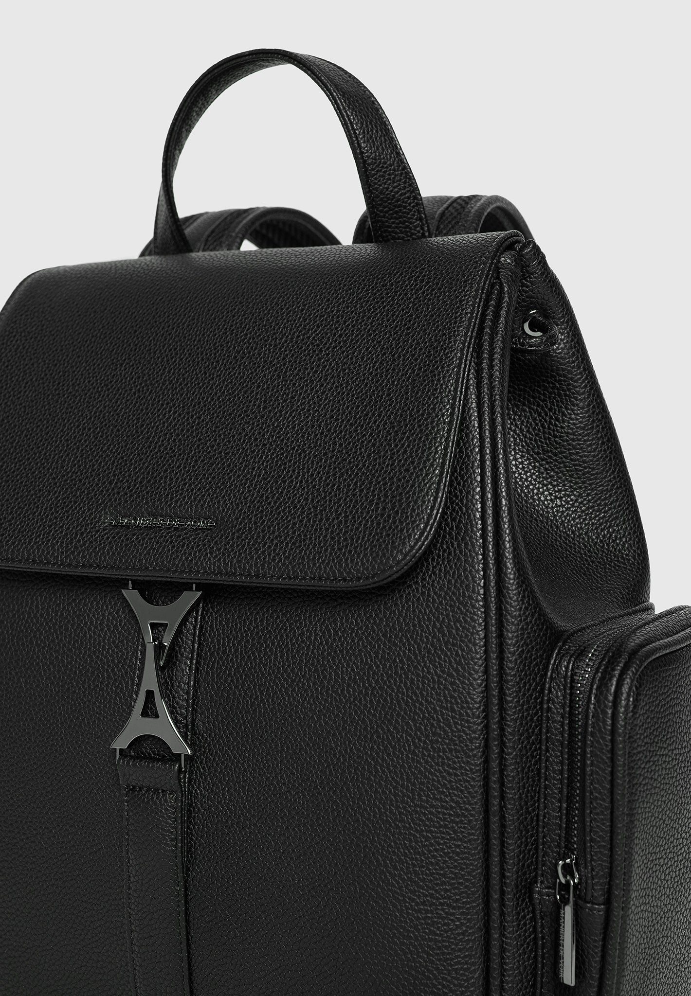 Maloé - Pebbled Leather Eiffel Clasp Backpack - Black