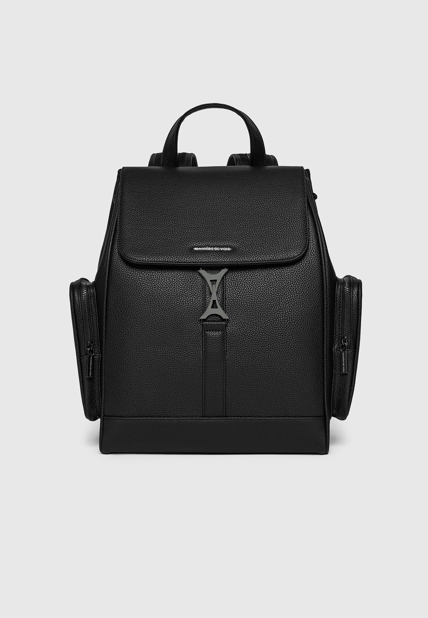 Maloé - Pebbled Leather Eiffel Clasp Backpack - Black 